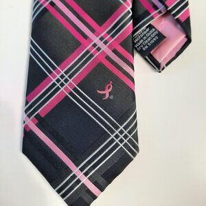 Knots For Hope Men’s Black Pink Plaid Tartan Breast Cancer Tie